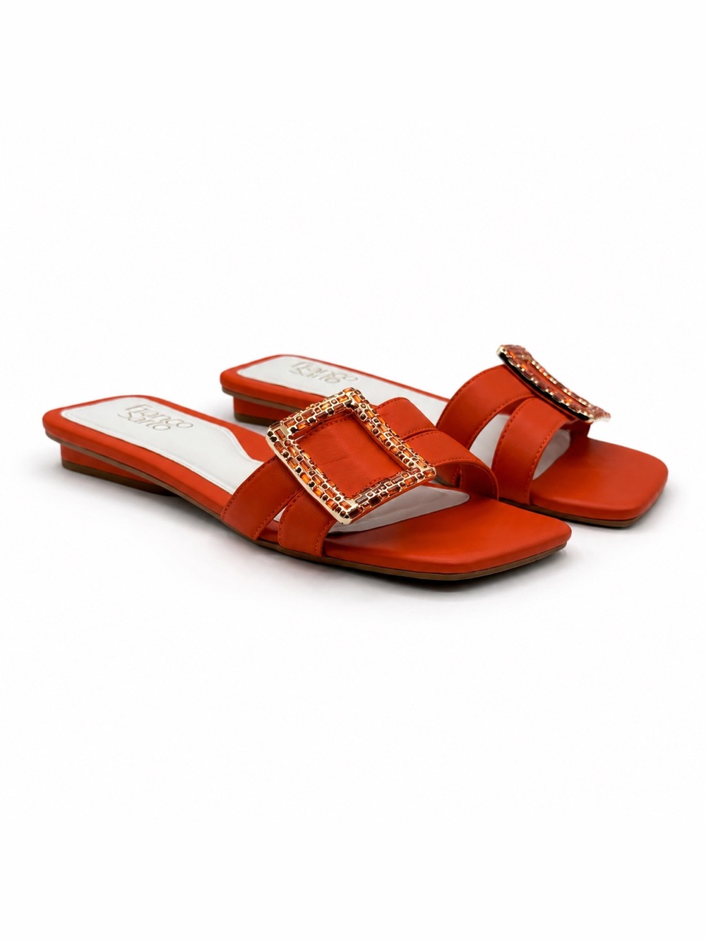 Franco Sarto Nalani Orange Embellished Slide Sandals Square Toe Flat Slip-On - Picture 5 of 17